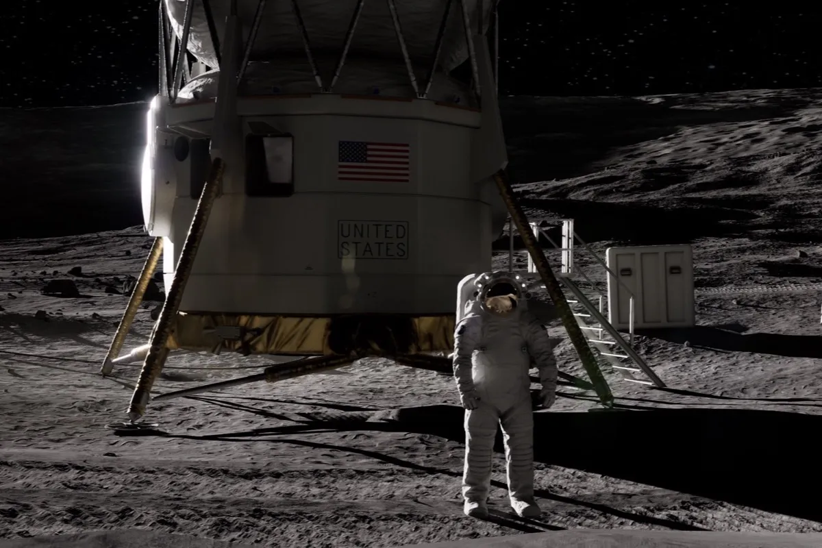 NASA XOSS — a lander and an astronaut on the lunar surface